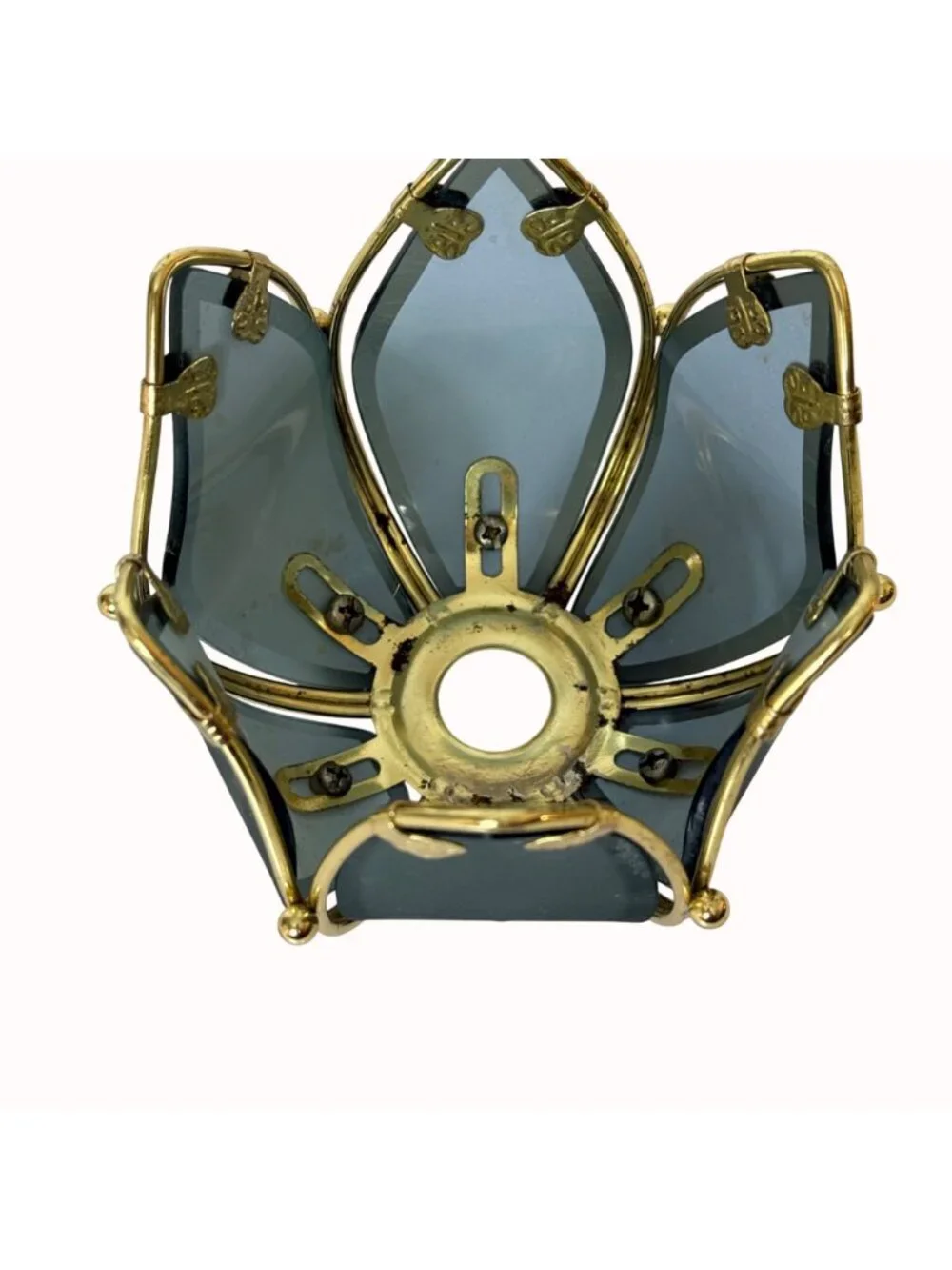 Vintage PartyLite Lotus Candle Holder Smoked Glass Brass Votive Tealight